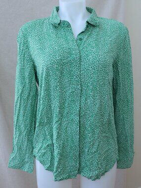 ALEXANDER JORDAN Women Dot Print Green Long Sleeves Button Down Blouse Size L